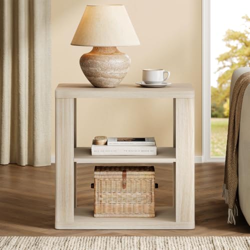 Image of ModernMate Wood End Table Set of 2, 24 inch Tall Nightstand for Bedroom, Thick 1.2 inch Top, Rounded Corner Side Table, Accent Table for Living Room, Sofa Side, Small Spaces, Beige Oak