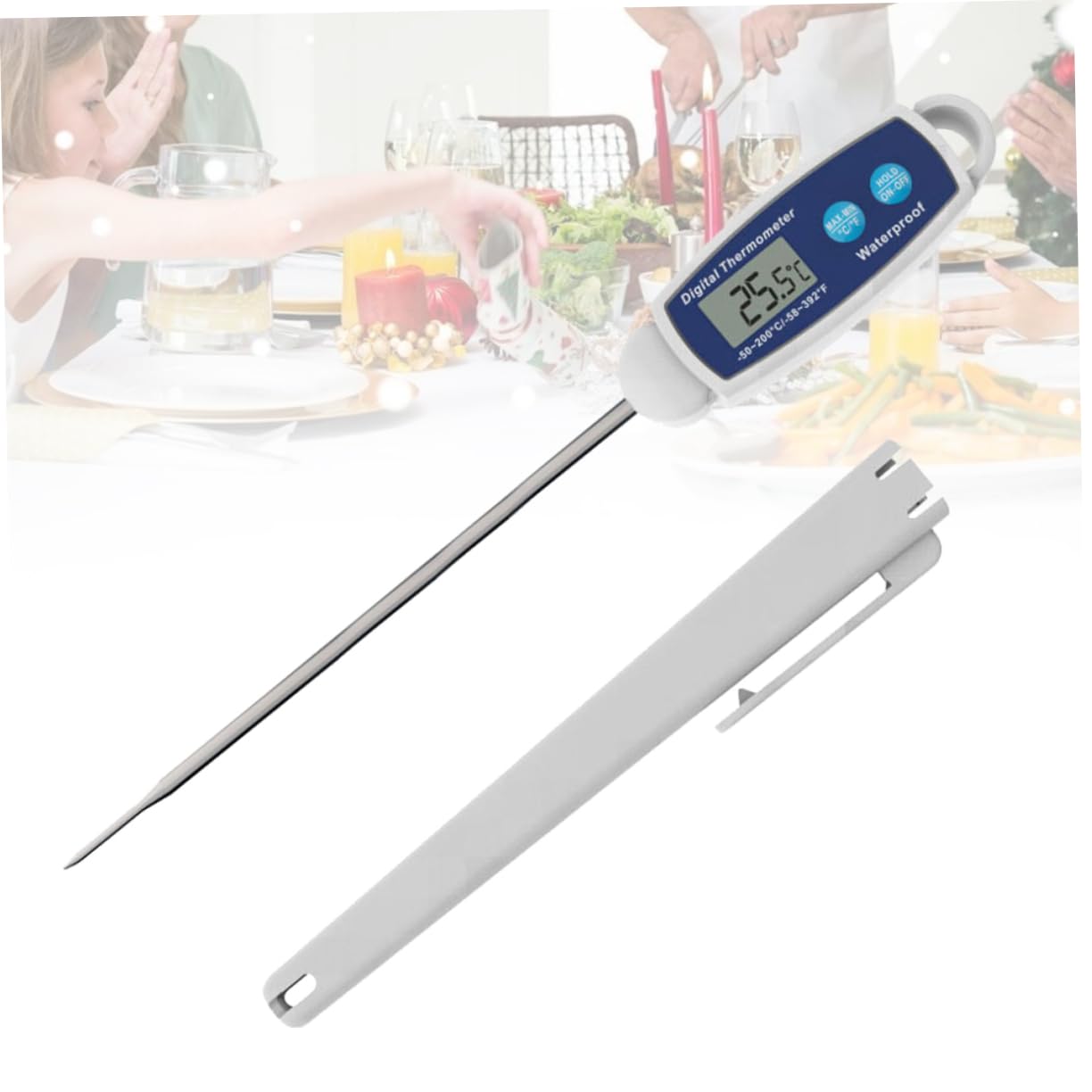 TOPBATHY 3 Piezas Termómetro Digital de Comida Multifuncional con Inoxidable Preciso y Resistente para Cocina Barbacoa y Horneado Uso Doméstico Incluye Funda