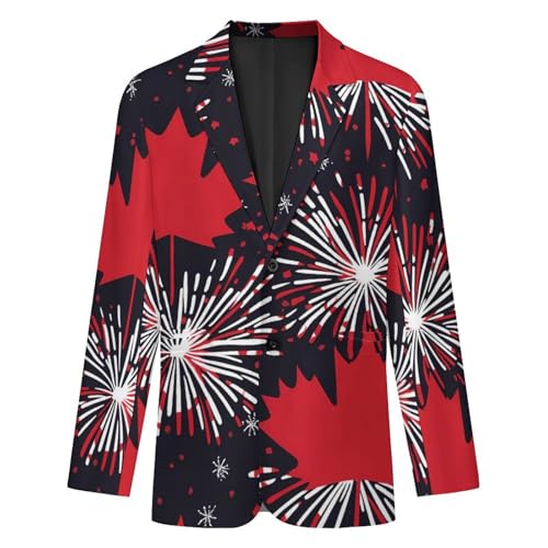 Fireworks Canada Flag Men's Slim Suit Long-Sleeve Prom Tuxedo Classic Two Button Business Jacket4