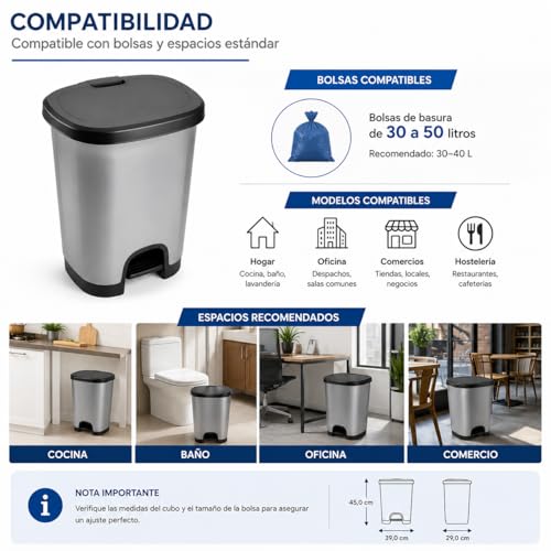 Miniatura 5 de Cablepelado Cubo Basura Plastico Apertura Pedal 27 Litros - Cubo Reciclar - Cubo Con Pedal 27l- Pp5 - Plástico Resistente Gris Oscuro