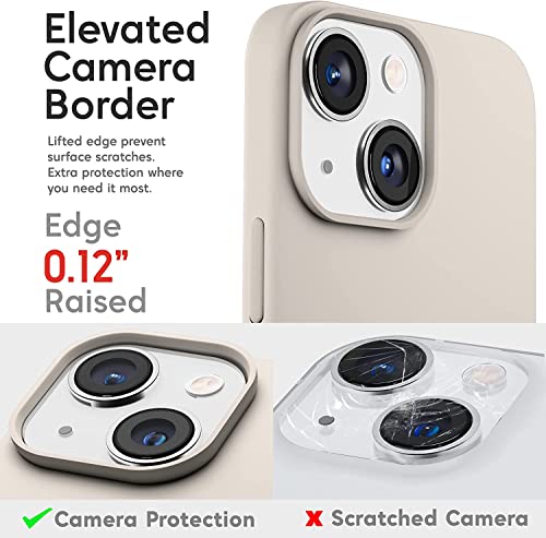 Image of Compatible with iPhone 14 Plus Silicone Case, Slim Shockproof Protective Cover, Drop Protection and Camera Protection, MagSafe Compatible, Soft Microfiber Lining Inside (Beige)