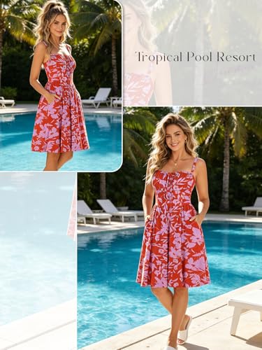 Image of YIOYOLA Womens Summer Mini Corset Casual Dresses Spaghetti Straps Lace Up Vacation Beach Sundress with Pockets 2026