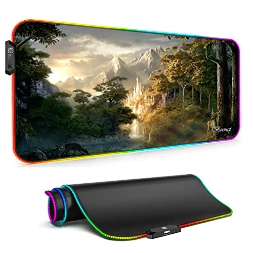 Gaming Mouse Pads Forest Landscape RGB Gaming Mouse Pad Computer Pc Keyboard Pad Led Glowing Gaming Gamer XXL Pc Desk Mat (31.5x16) inch