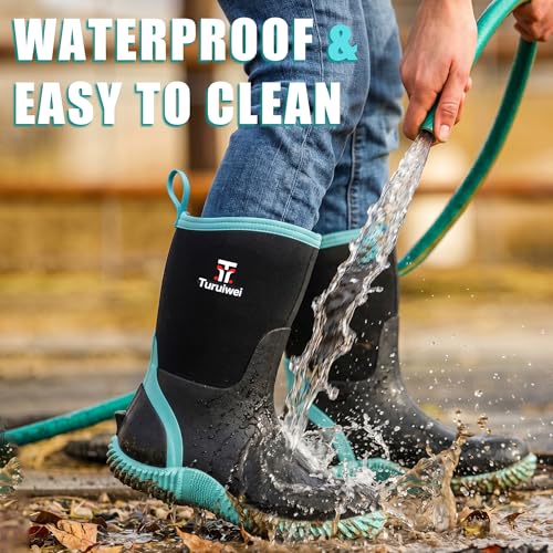 Image of Rubber Boots for Women,Rain Boots with Steel Shank, Waterproof Insulated Mid Calf Neoprene Garden Boots, Anti-slip Outdoor Boots Multi-season