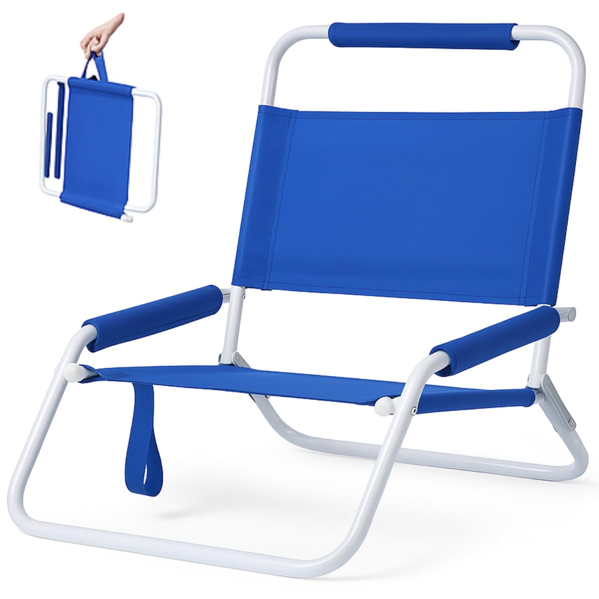Fora Chaise Pliante inclinable pour Plage - Structure métallique Blanche, Assise en Polyester 600D renforcé, Rembourrage sur Les accoudoirs et la tête, Design léger avec poignée intégrée