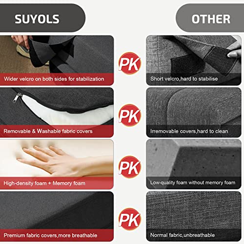 SUYOLS Folding Sofa Bed with Pillows- Convertible Chair Floor Couch & Sleeping Mattress, Foldable Memory Foam Sleeper for Living Room/Dorm/Guest Room/Home Office/Apartment/Loft, Queen, Dark Gray by SUYOLS - Image 6