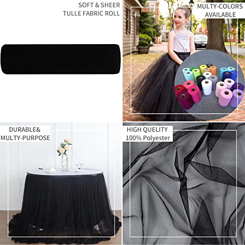 Image of IONTACH Black Tulle Fabric Rolls 54 Inch by 20 Yards Fabric Tulle Bolt for Wedding Halloween Decorations DIY Black Tutu Baby Shower Table Skirt Birthday Party Craft Supplies