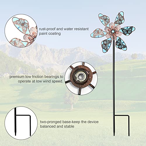 Okra.z Wind Kinetic Sculpture Spinners, Fluorescent Blue Butterfly Retro Metal Windmills With Outdoor Garden Stake, 360 Degree Swivel Wind Spinners For Yard, Lawn, Garden Idea Decorations #TOP2