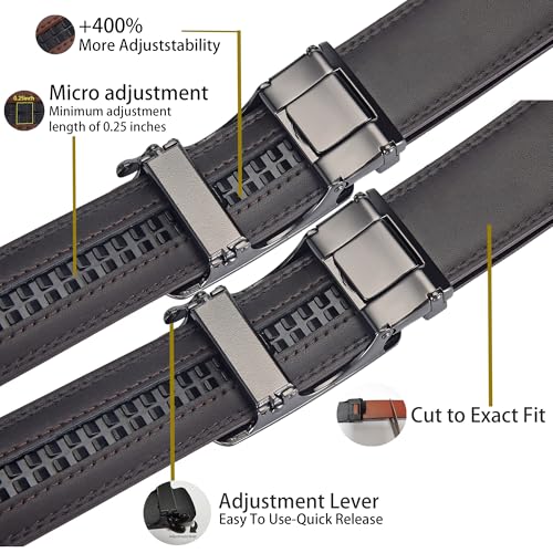 Image of Mens Black Belt Leather Ratchet Belts for Men Adjustable Men's Belts for Dress Casual with Gift Box, Trim to Fit