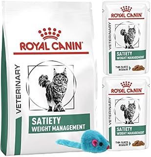 Satiety Weight Management Cat Food Bundle | Dry Food 1.5kg x 1 and Pouches of Thin Slices In Gravy 85g x 2 | Obesity Management Cat Food | Bundle of 3 with Free Toy Mouse Gift