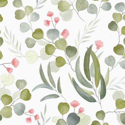 Fvlow Green Leaf Peel and Stick Wallpaper - Vintage White Floral ...