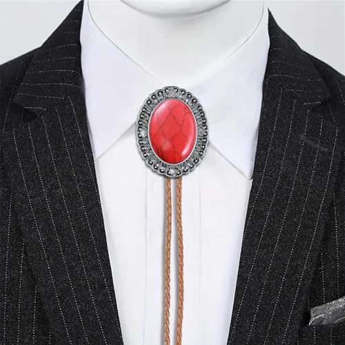 Image of GelConnie Native American Bolo Tie Rodeo Cowboy Leather Necktie Western Necklace Costume Accessories for Men,Women