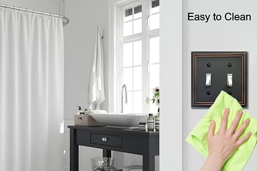 Miniatura 6 de OKAWYC Adler - Placa de pared de metal para interruptor de luz de palanca doble, paquete de 2 unidades, bronce envejecido de 2 cuadras, cubierta de