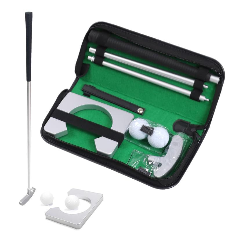 HOWTRUE Portable Golf Putter Set with Hole-Cup and 2pcs Golf Balls for Golf Putting Practice Golf Putter Kit Indoor/Outdoor Golf Gift, sliver