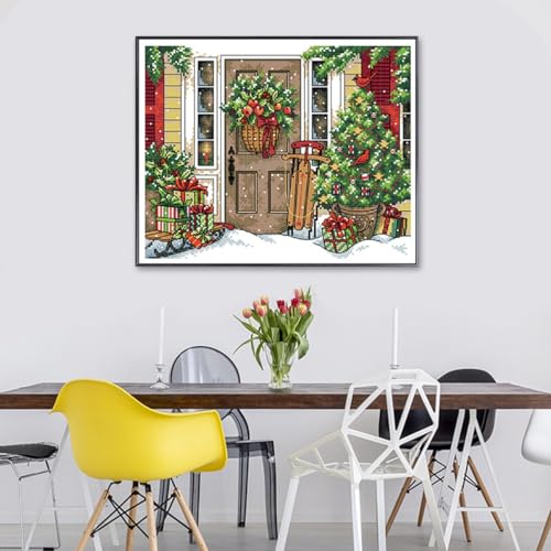 Image of Rosyfoxes Cross Stitch Kits Stamped Full Range of Embroidery Starter Kits for Beginners DIY 11CT 3 Strands -Printed kit Greet Christmas(Printed) 16.5x13.8inches