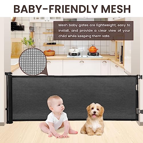 Upgrade 120 Inch Extra Wide Retractable Baby Gate Extra Long Dog Gate For The House Retractable Baby Gates For Doorways Large Retractable Pet Gate For Dogs Mesh Baby Gates For Wide Openings(Black) #TOP3
