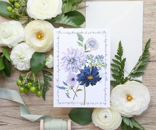 Image of Punch Studio Blank Note Cards with Lined Envelopes, Embossed Accents and Textured Box for All Occasions - 5 inch x 3.5 inch each, Set of 10 Cards - Blue Dhalia (50421)