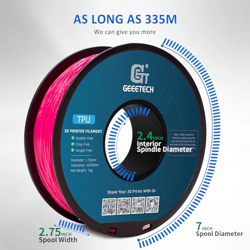 Image of Geeetech TPU Filament 1.75mm, 95A Flexible 3D Printer Filament with High Elasticity, 1KG (2.2lbs) Spool, Dimensional Accuracy ±0.03mm, Fits Most FDM Printers (Pink)