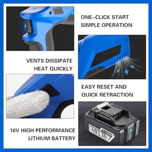 Professional Cordless Hydraulic Cable Cutter with 2 Rechargeable Batteries, Electric Wire Cutting Tool, Heavy Duty, Blue, Model EZ-80C (EZ65C) - Ideal for Electricians and Contractors