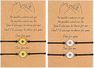 FANTESI 4 Pcs Sunflower Bracelets, Pinky Promise Bracelets Boho Bracelet Best Friend Mom Daughter Matching Bracelet for Women Girls