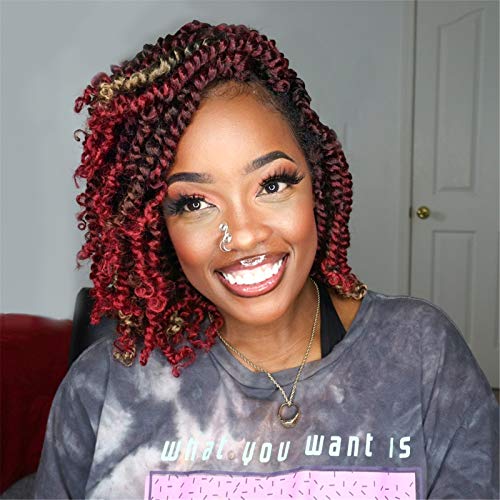 TOYOTRESS Tiana Passion Twist Hair - 14 inch 2 PcsPre-twisted Crochet Braids Ombre Burgundy, Synthetic Braiding Hair Extenstion ( 14 Inch, T118 )
