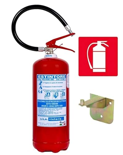 ESTINTORE A POLVERE KG 6, ANNO 2025,OMOLOGATO E CERTIFICATO, FORNITO DI STAFFA + CARTELLO + TAGLIANDO DI CONTROLLO