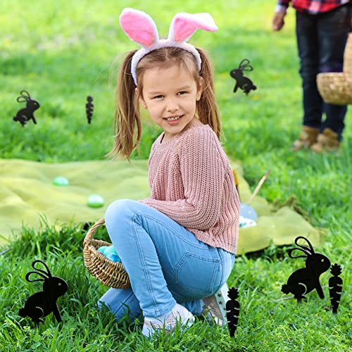 Easter Decor Black Rabbit Silhouette Stake Outdoor Decorations Metal Bunny Egg Garden Statues Insert Board Decorative Garden Stake For Yard, Lawn, Garden #TOP4