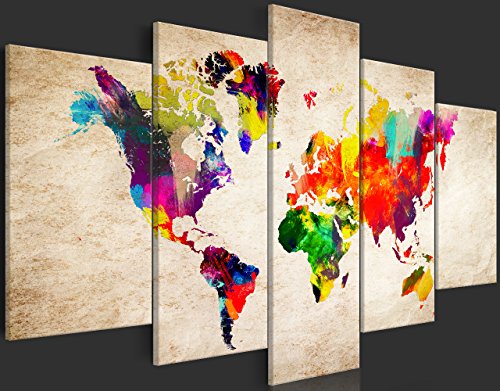 Murando Quadro Mappa del mondo 200x100 cm 5 pezzi