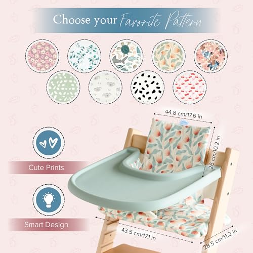 Image of Nibble and Rest Cushion for Stokke Tripp Trapp High Chairs, Soft Padded Seat & Backrest, Baby Set Compatible, Wipeable, Machine Washable, Easy to Clean, Stylish Print (Under the Sea)