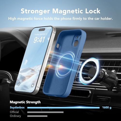 Image of Magnetic for iPhone 15 Case, Compatible with MagSafe, [Screen Protector + Full Camera Protection], Silicone Shockproof Anti-Scratch Protective Phone Case for iPhone 15 6.1 inch, Lake Blue