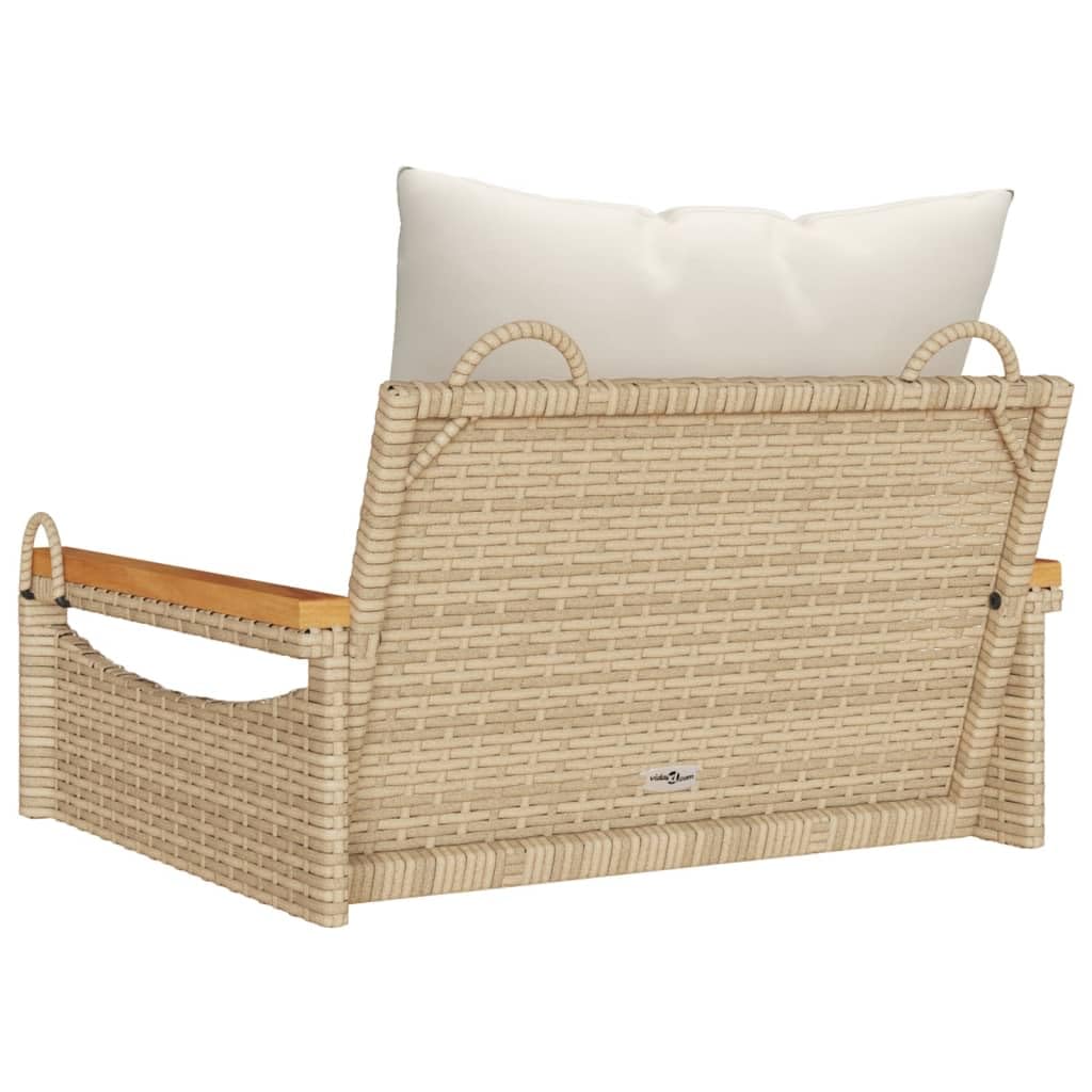 Banco Columpio con Cojines ratán sintético Beige 63x62x40 cm, Columpio Jardin Exterior, Balancin Jardin Exterior, Muebles Jardin Exterior, Balancin Balcon - 368166