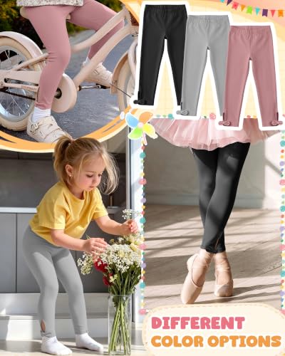 Image of 3 Pack Toddler Girl Cotton Leggings | Baby Girls Cute Stretchy Pants, Soft Bow Knot Leggings, Kids Full Length Tight Pants, 18M-5T Solid Comfortable Leggings