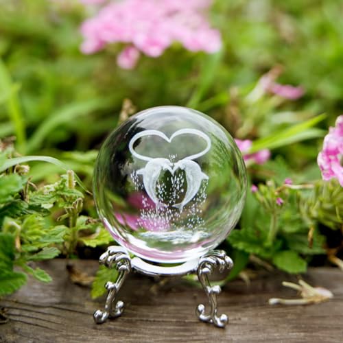 Jftosale 60Mm 3D Dolphin With Love Crystal Ball Paperweight Glass Decorative Balls With Stand Couple'S Gift thumb #3