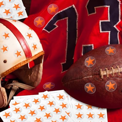 Image of Leinuosen Helmet Stickers Football Baseball Helmet Decals 1-1 /8 Inch Vinyl Sports Football Decals Self Adhesive Hockey Stickers for Hockey, Lacrosse, Batting(Clear Print Orange, Star)