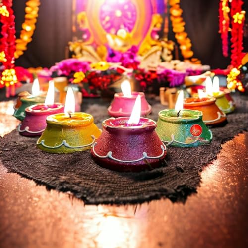 Saudeep India Decorative Matki Diyas/Colourful Diya Set/Diya for Diwali- Set of 10