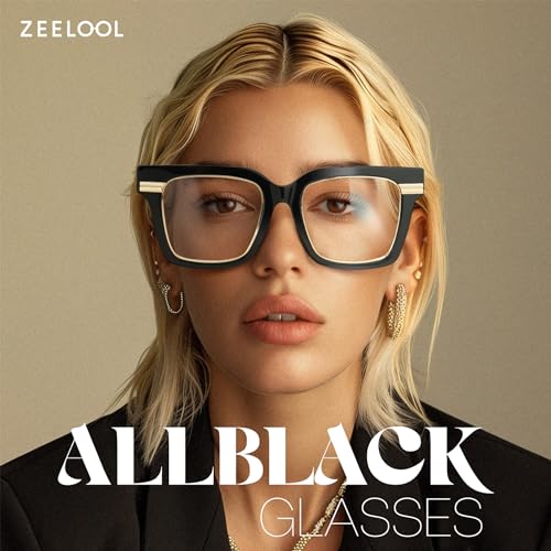 Image of Zeelool Square Blue Light Blocking Glasses for Women, Acetate Personality Fit Glasses Frame Eyegwear with Clear Lenses Taylor ZJGX799757-01B, Black