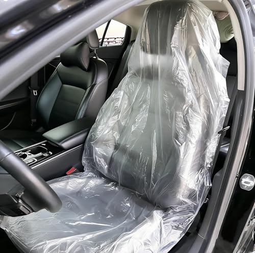 LANSKYLAN 100 Pezzi Coprisedili in Plastica per Auto 140x80cm Auto Coprisedili Trasparente Universale Coprisedile Auto Anteriore Impermeabili e Antipolvere Protezione per Seggiolino Au to
