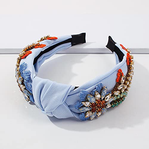 Yusier Baroque Rhinestone Crystal Headbands For Women Embroidered Hair Band Exquisite Hairband Women's Hair Accessories Hair Hoop A Variety Of Colors (Blue) #TOP4