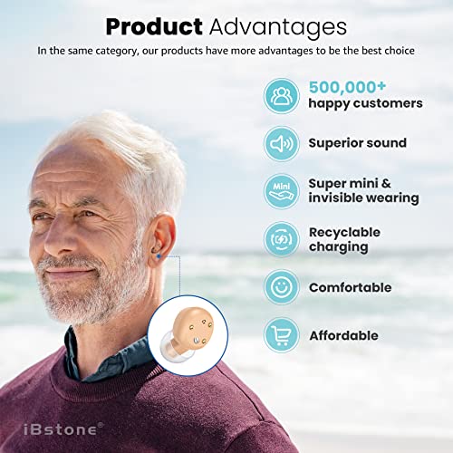 Ibstone Rechargeable Hearing Aids For Seniors And Adults, Mini Completely-In-Canal Hearing Amplifier With Noise Reduction, Portable Charging Case For With 125Hrs Backup Power, Pair #TOP1