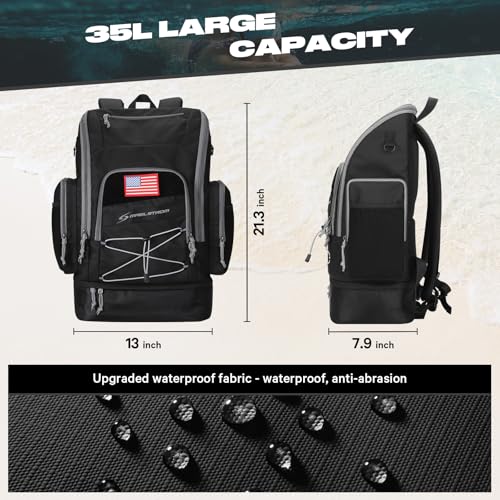 Maelstrom Swim Backpack,35L Swimming bag with Separate Shoes Compartment,Swim Gear Bag for Beach,Athlete Sports Gym Rucksack for Men and Women-Black - Image 5