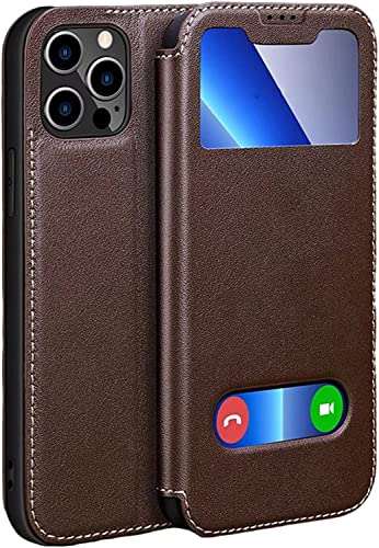 Étui pour iPhone 13 Mini en cuir véritable marron avec clapet