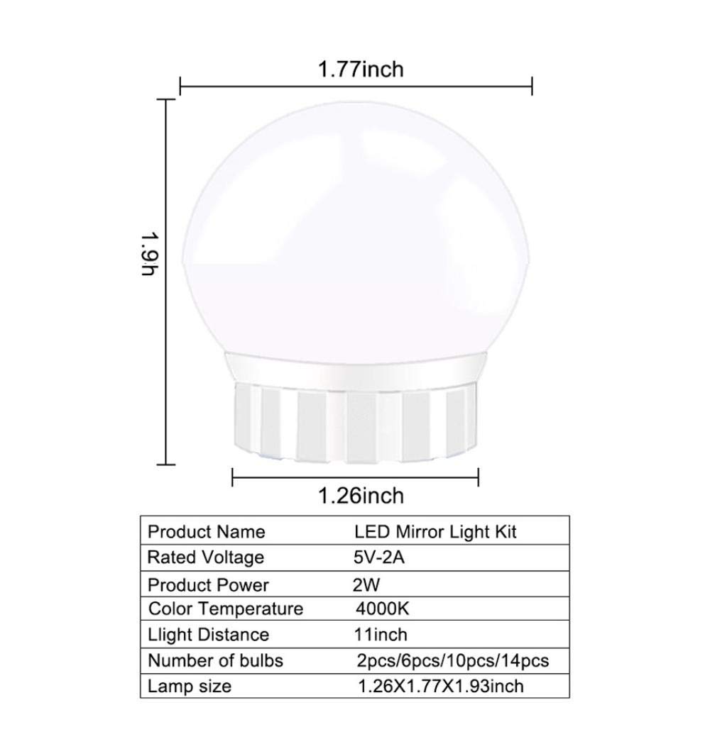 5V LED maquillage de maquillage miroir ampoule maquillage meuble vanité lumières USB lampe murale 2/6 / 10 / 14pcs Dimmable coiffeuse miroir lampe miroir-blanc naturel_Ampoule * 10