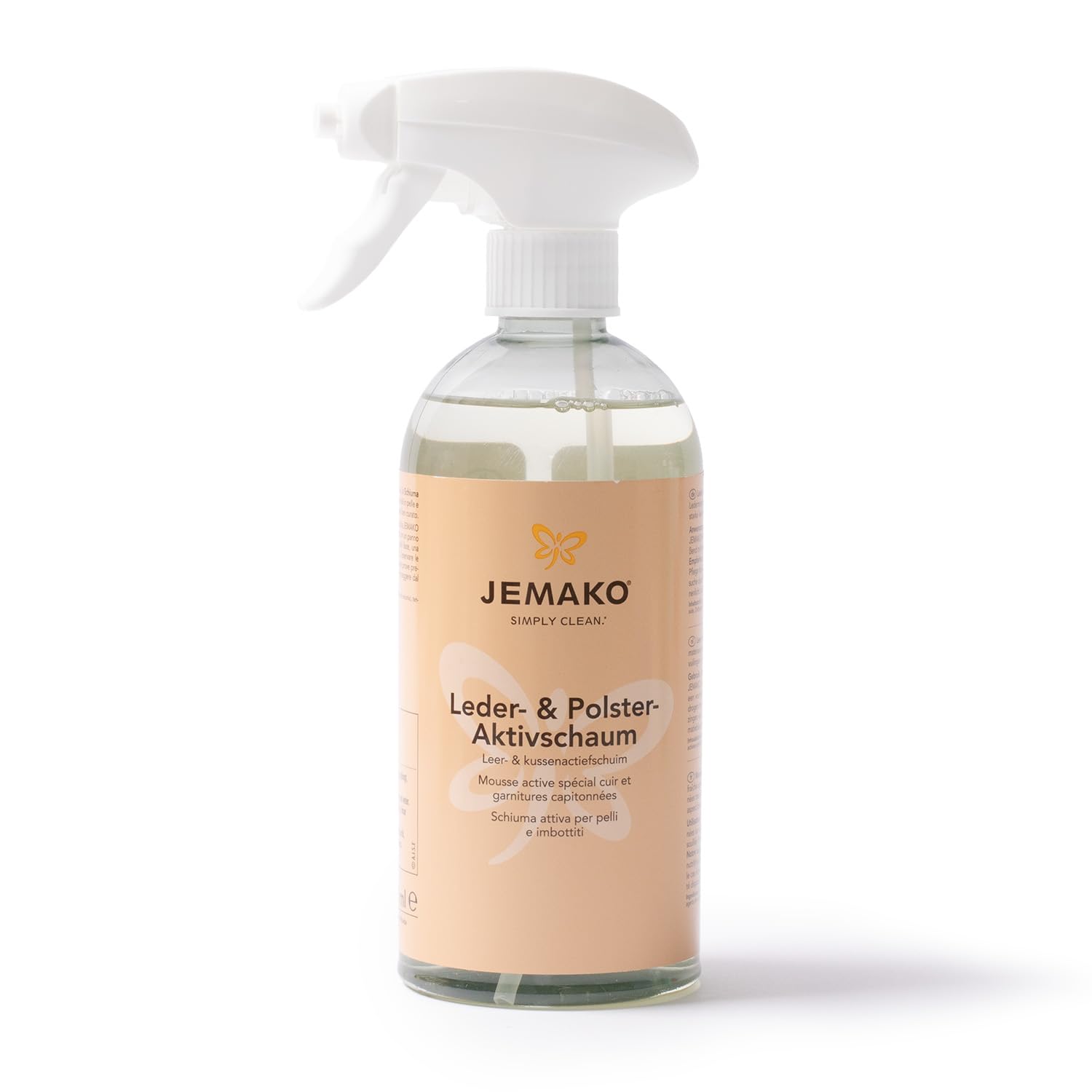 JEMAKO Kit d'entretien du cuir avec mousse active pour cuir et rembourrage, chiffon d'entretien et DuoPad jaune – Nettoyage efficace et soin doux