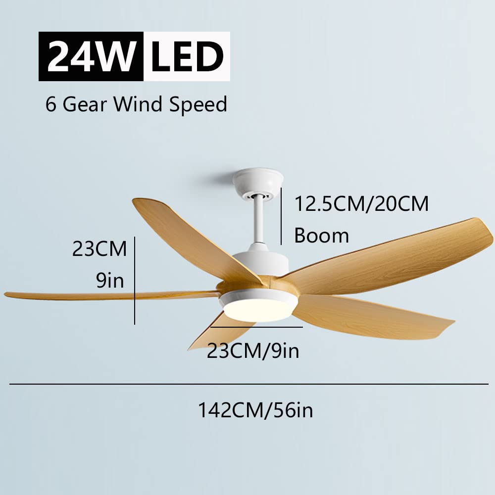 Ventilador de Techo silencioso Grande con luz, Control Remoto y Temporizador, 6 velocidades, con luz LED para Interiores, Ideal para Dormitorio, habitación Infantil, Hotel o Comedo