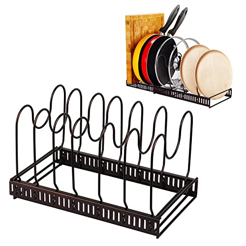 HonGien Erweiterbares Pfannen-Organizer-Rack, 7 Trennwände Verstellbares Fach Pfannendeckel-Aufbewahrungsregal Kochgeschirr Tellerhalter Tablett-Rack Schneidebrett-Aufbewahrungsregal Cover