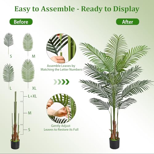 Image of Yastouay 5.2 FT Artificial Plants Indoor, Tall Plant Palm Tree with Weighted Planter, Tropical Fake Tree with Realistic Leaves & Trunks for Home Office Living Room Bedroom Indoor Outdoor Decor