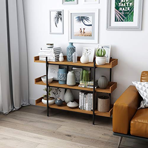 DEWEL Industrial Bookshelf Open Bookcase Storage Rack Metal and Wood Bookcase 36.2\'\' Bookcase Furniture Standing Storage Shelf Units for Home Office - Thumbnail 7
