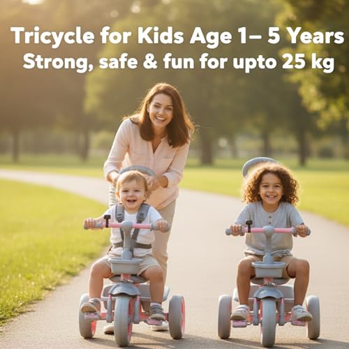 Image of Tricycle for Kids, with Parental Control, Tricycles for Kids 2 to 5 Years Boys and Girls, Cycle for 1+ Children, Bike with EVA Tech Wheels, Super, Baby Pink