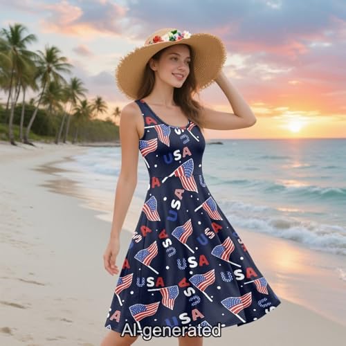 Image of Dreaweet Casual Sleeveless Dresses for Women Girls, Round Neck Tank Dresses with Pockets Summer Sundress Size XS-4XL