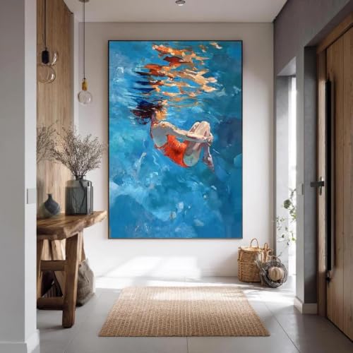 Tableau abstrait bleu serein flottant sous l'eau A1 60x90cm